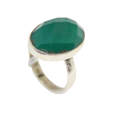 Ring Silver 925 Sterling Unisex Green Onyx Gem Oval Stone B 812